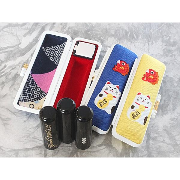 印鑑 はんこ セット 黒水牛印鑑 黒水牛 側面彫り スワロ付き 通常 ３種類から選択 10.5mm ...