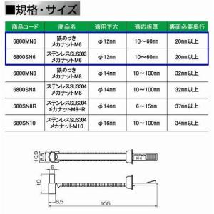 中空建材用メカナット M6(10〜60mm厚用...の詳細画像5