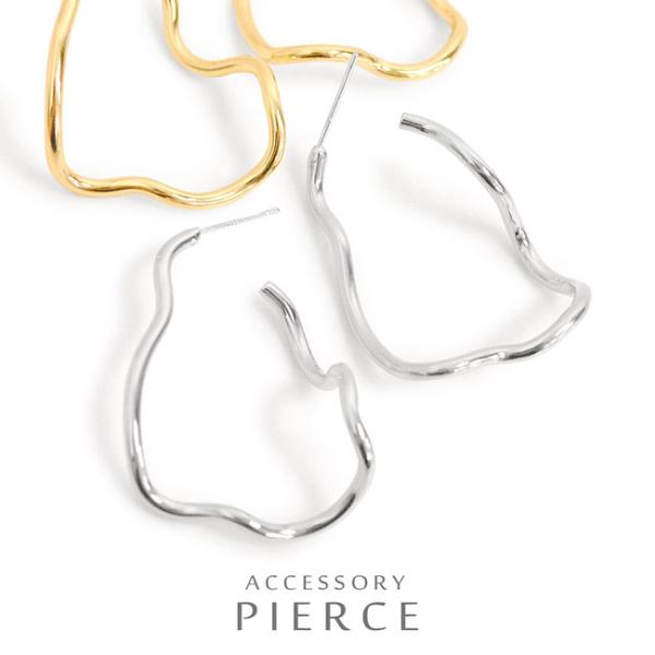 フープ ピアス メタル ニュアンス変形 変則ウェーブ 細身 スリム バックキャッチ レディース 女性...