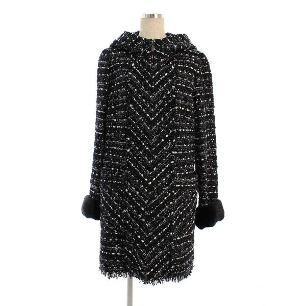 ルネ コート コペンハーゲン ミンクファー ツイード Wジップ フード付き 総柄 長袖 38