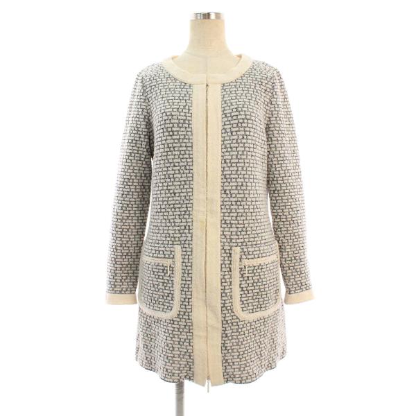 ルネ コート ウール混 ニット Ｗジップ ノーカラー 総柄 長袖 38