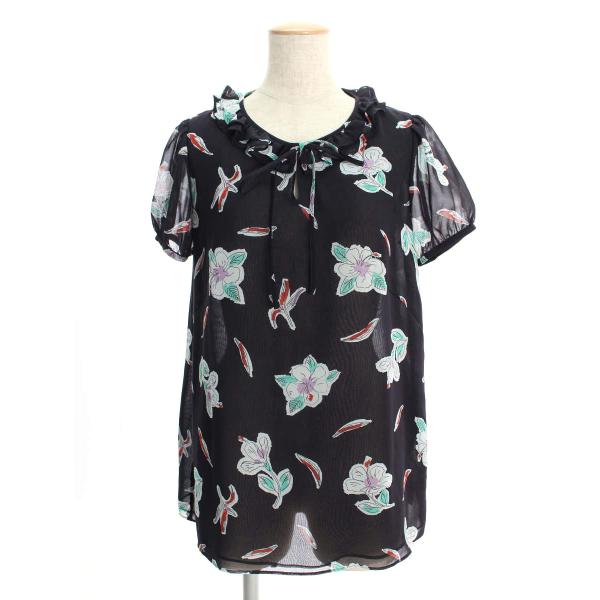 ルネ シャツ ブラウス シフォン フラワーモチーフ 花柄 半袖 38