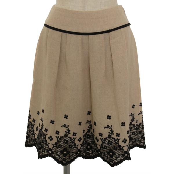エムズグレイシー スカート リネン混 フラワーモチーフ タック 花柄 38