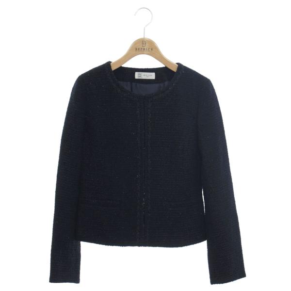 ミッシェルクラン ファンシーツイード ノーカラージャケット FKDDD-90210 38 ネイビー ...