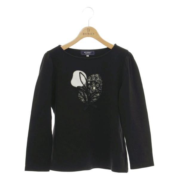 エムズグレイシー 315607 トップス 40 ブラック 花 リボン パール IT9BY5L8H2X...