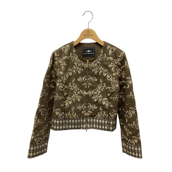 グレースコンチネンタル 0120401009 ジャケット 36 ベージュ 刺繍ノーカラージャケット ...