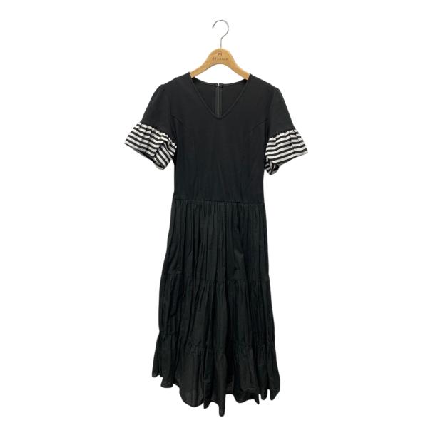 ボーダーズアットバルコニー BD2211P-3E-02 ワンピース 38 ブラック Vネック ボーダ...