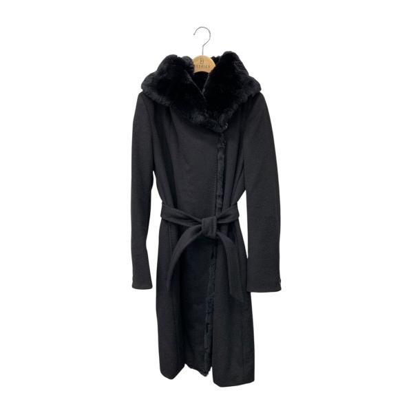 マックスマーラ 10161033 コート 40 ブラック アルパカ フード ファー ITYVT0JA...