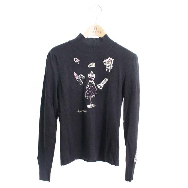 スーパービューティー ニット 40 ブラック コスメ マネキン フラワー 刺繍 ハイネック ITZ6...