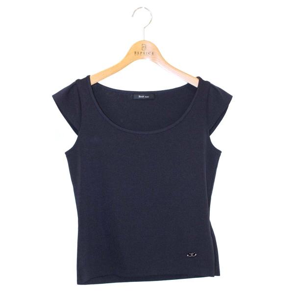 ルネ basic 5822210 ニット セーター 36 ネイビー ロゴプレート ストレッチ ITZ...