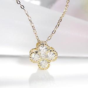 K18 YG ゴールド ネックレス ペンダント フラワー 花 0.3ct 4月 誕生石
