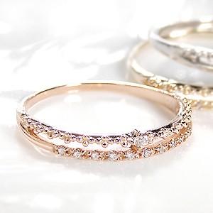 K10 YG WG PG ゴールド 指輪 リング ダイヤモンド ダイヤ ティアラ ミル打ち 2連 B...