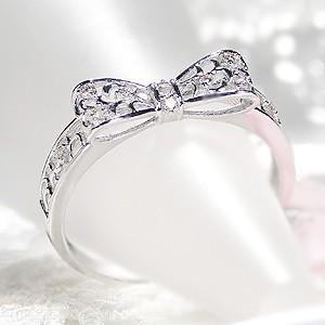 K10 WG ゴールド ダイヤモンド ダイヤ 指輪 リング プリンセス リボン りぼん 透かし 10...