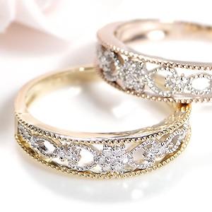 K18 PG YG pt900 プラチナ 指輪 リング ダイヤモンド ダイヤ ミル打ち  