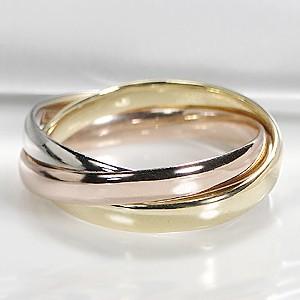 pt900 プラチナ K18 YG PG ゴールド 指輪 リング 地金 トリプルカラー 3連 3色 ...