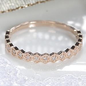 K10 PG YG WG ゴールド ダイヤモンド ダイヤ 指輪 リング エタニティ 六角形 0.11...