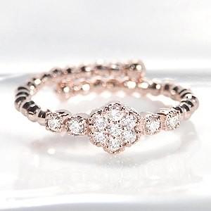 形状記憶 簡単装着 リング フラワー ダイヤモンド 指輪 ダイヤ 18k 18金 WG YG PG ...