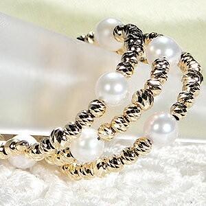 K18WG YG アコヤ パール 形状記憶 スパイラル リング ３連 リング ジュエリー 指輪 18...