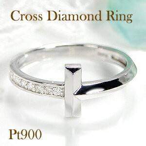 Pt900 K18YG WG PG スマイル ダイヤモンド リング クロス Tモチーフ