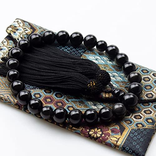 永善念珠屋 数珠 男性用 オニキス 正絹房 22玉 西陣織 金襴 数珠袋 数珠入れ 念珠 念数珠 葬...