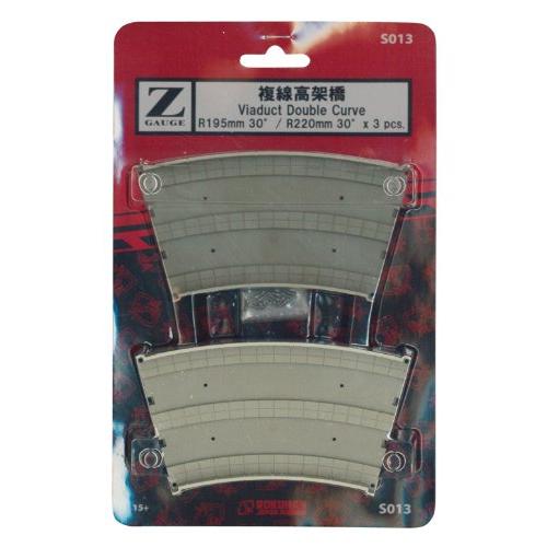 ロクハン Zゲージ S013 複線高架橋 R195/220-30度3本入り