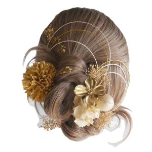 [Lomeri ロメリ] ゴールド マムの髪飾り ドライフラワー 和玉 水引 成人式 結婚式 前撮り U1 (ゴールド)