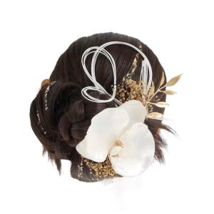 [Lomeri] ロメリ 胡蝶蘭 水引 髪飾り カチモリ ドライフラワー 白 ゴールド 成人式 振袖 結婚式 卒業式 P30