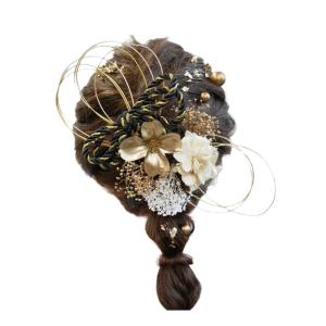[Lomeri] ロメリ 水引アレンジの髪飾り ドライフラワー 成人式 卒業式 結婚式 袴 F31 (ゴールド)