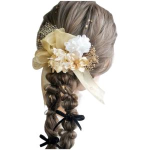 [Lomeri] ロメリ オーガンジーリボンとドライフラワーの髪飾り O3 (ゴールド)