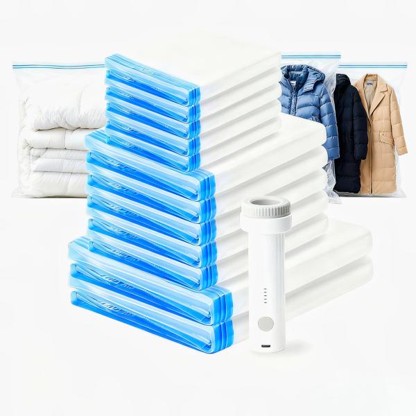 Wuzzon 布団圧縮袋 コードレス電動ポンプ付き 【12枚組/家庭用】80×100cm 2枚/ 5...