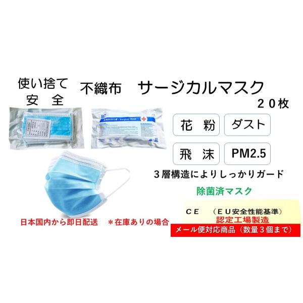 医療用サージカルマスク　２０枚入り　ＥＯＧ滅菌　医療現場　高性能サージカルマスク　三層構造　ウイルス...