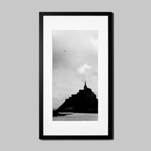 IGREBOW フランス モンサンミッシェルの夕暮れ ビッグサイズ アイグレボウ インテリアフォト ウッド黒フレーム ビッグサイズ モノクローム