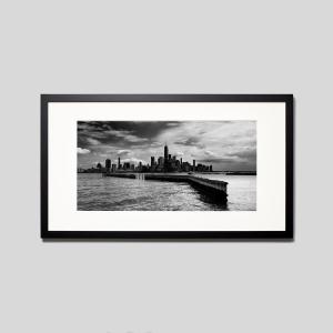 IGREBOW ニューヨーク ニューポートから見たマンハッタン ビッグサイズ アイグレボウ インテリアフォト ウッド黒フレーム ビッグサイズ モノクローム