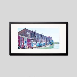 IGREBOW ニューヨーク ウィリアムズバーグ カラフルな古い建物 ビッグサイズ アイグレボウ インテリアフォト ウッド黒フレーム ビッグサイズ モノクローム