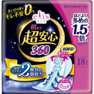 大王製紙 エリス 朝まで超安心３６０ 特に多い日の夜用 羽つき ほどよく多め １８枚 18枚｜best-denki