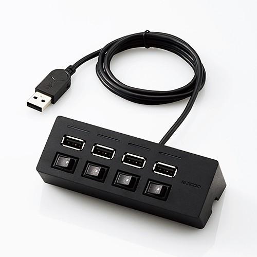 エレコム U2H-TZS428BBK USBハブ 2.0 バスパワー 4ポート 個別スイッチ付 マグ...