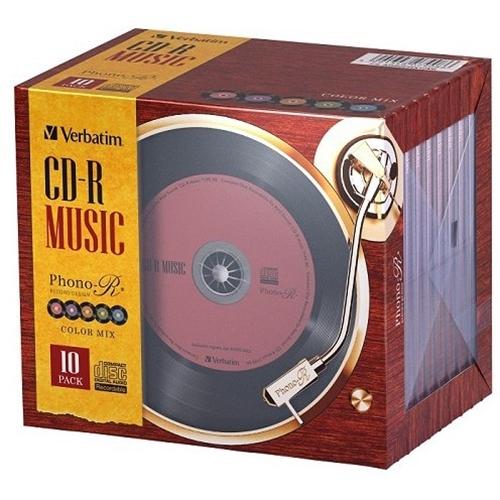 バーベイタム AR80FHX10V6 音楽用CD-R 80分 レコード風レーベル 5色カラーミックス...