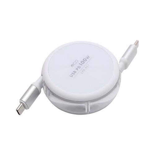 ミヨシ UPD-R01／WH からみにくいType-C コードリールケーブル USB PD 100W...