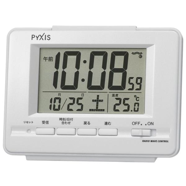セイコー クロック 目覚まし時計 電波 デジタル カレンダー 温度 表示 PYXIS ピクシス 白 ...