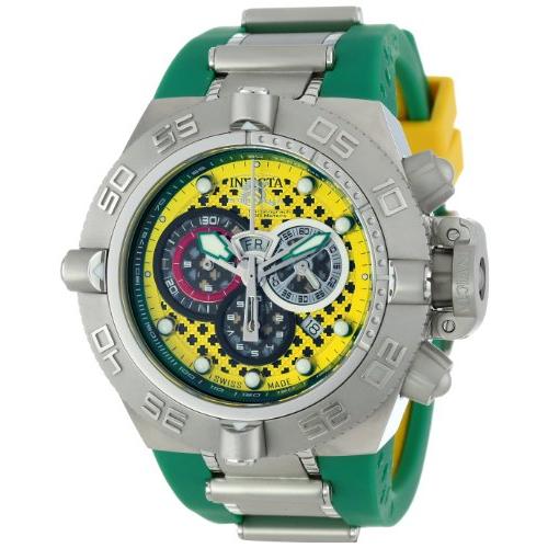 Invicta 10974 メンズ サブアクア イエローテクスチャードダイヤル グリーン＆イエローポ...