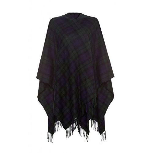 Pure Cashmere Ladies Ruana Cape, Black Watch, One ...