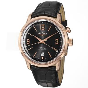 Vulcain 50s President's Men's Black Dial Rose Gold Automatic Alarm Watch 210550.280L