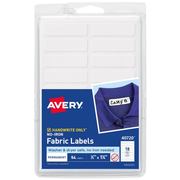 AVERY (エイブリー) アイロン不要 衣類ラベル 洗濯機＆乾燥機対応 書き込み可能 ラベル54枚...