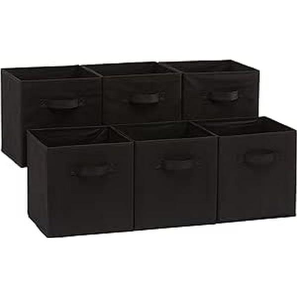 Amazonベーシック 収納ボックス 折りたたみ式 6点セット 取っ手付き ブラック 27×27×2...
