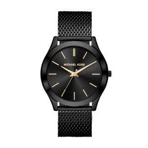 Michael Kors スリム ランウェイ MK8607 メンズ腕時計 44mm ブラックサンレイダイアル ブラックIPメッシュ クォーツ