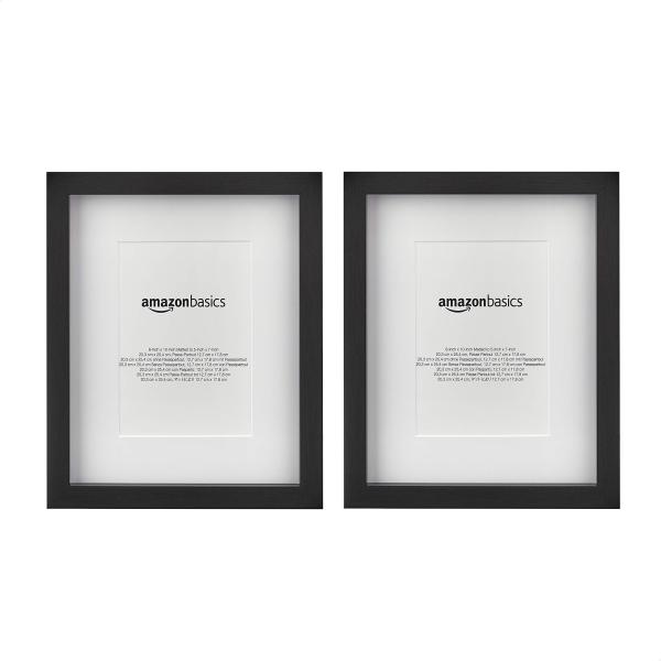 Amazonベーシック フォトフレーム 六切 サイズ対応 ブラック長方形 2点セット, 20cm x...
