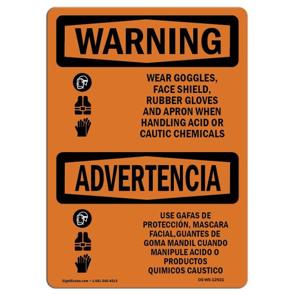 OSHA Waring Sign - Wear Goggles Shield Gloves Acid...