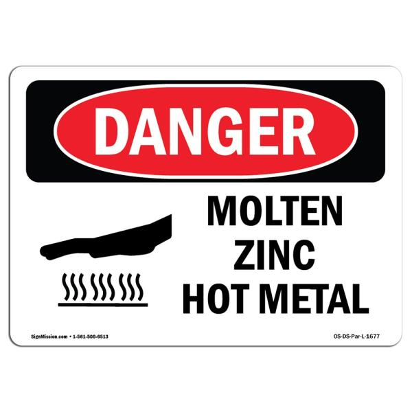 OSHA Danger Sign - Molten Zinc Hot Metal | Decal |...