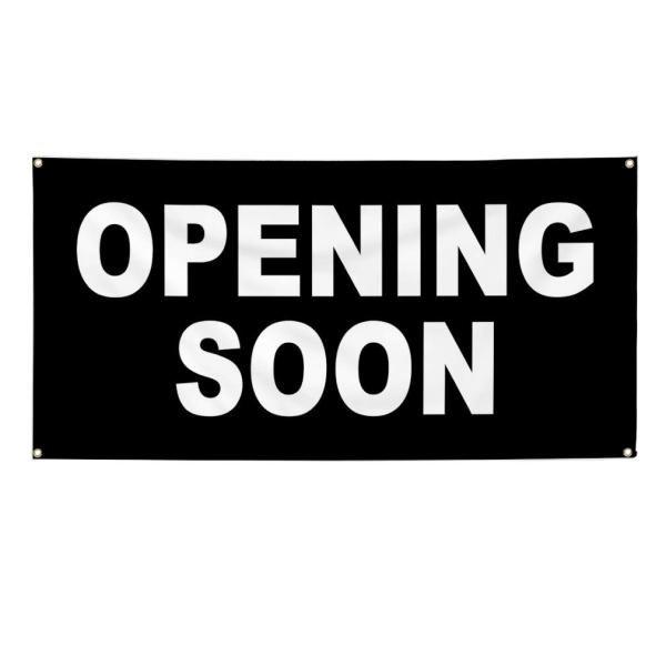 Vinyl Banner Sign Opening Soon Black White Busines...