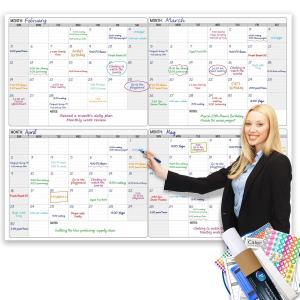 特大ホワイトボードカレンダー 壁用、巨大4ヶ月カレンダー 46 x 63インチ